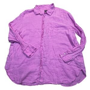 Gap Pink Linen Button Down Shirt Women XXL Tall Relaxed Fit Long Sleeve Casual